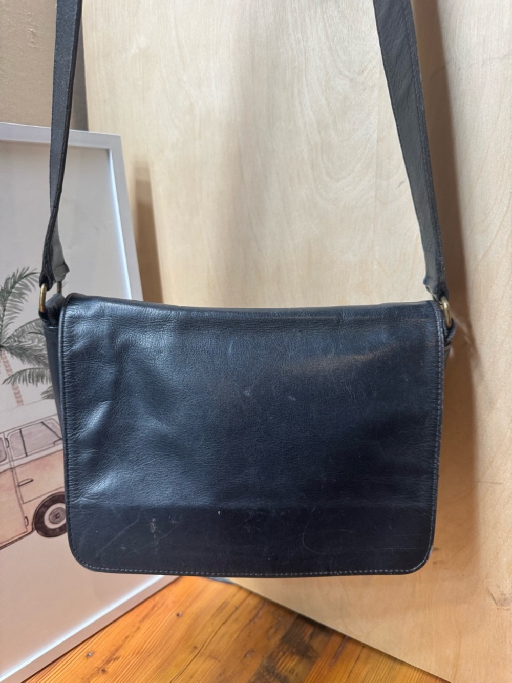 Coach 80s vintage Black Leather Messenger Bag manhattan bristo made USA 1085-319